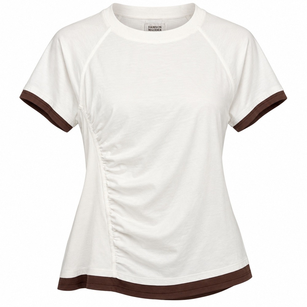 Damson Madder Alicia Short Sleeve Tee White Brown Ruched Asymmetric Top 16 NWT
